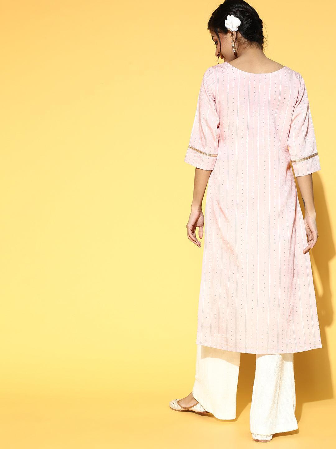 Pink Yoke Design Chanderi Silk Kurta