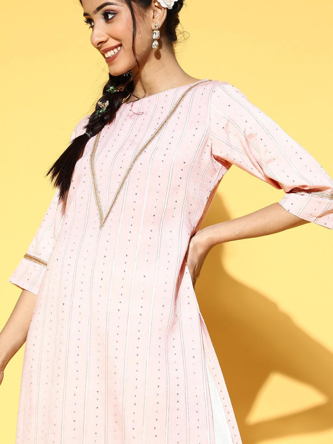 Pink Yoke Design Chanderi Silk Kurta