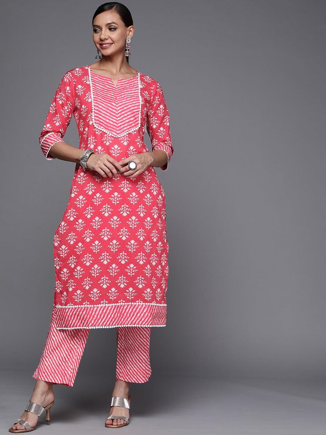 Coral Printed Cotton Straight Kurta