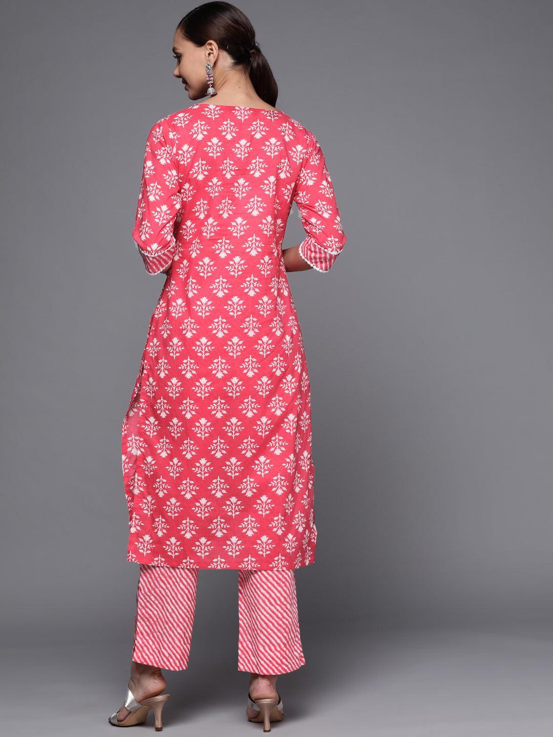 Coral Printed Cotton Straight Kurta