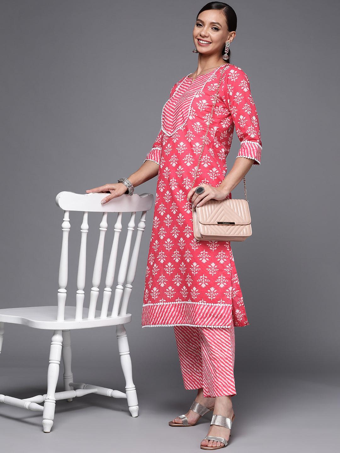 Coral Printed Cotton Straight Kurta