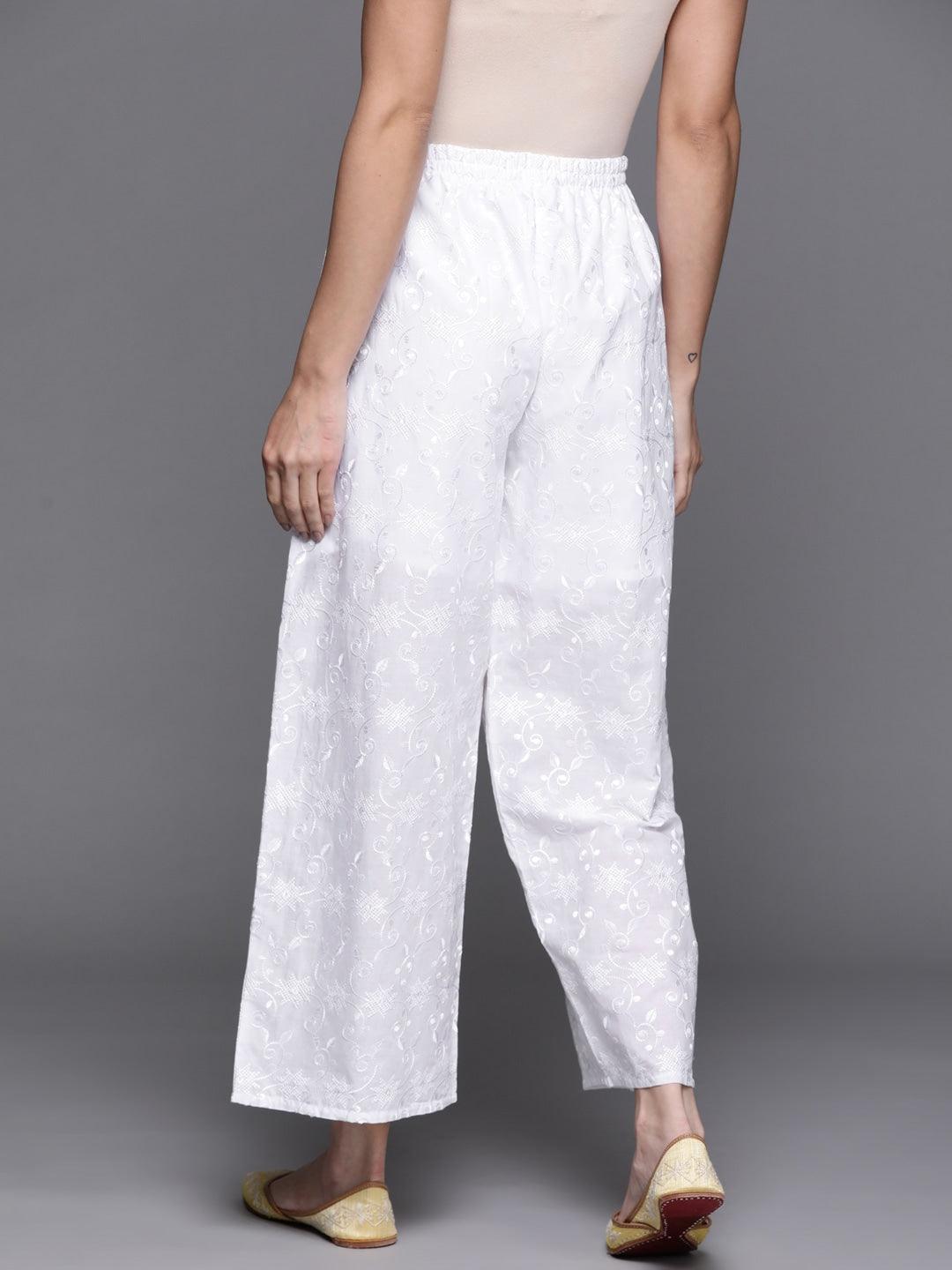 White Embroidered Cotton Palazzos