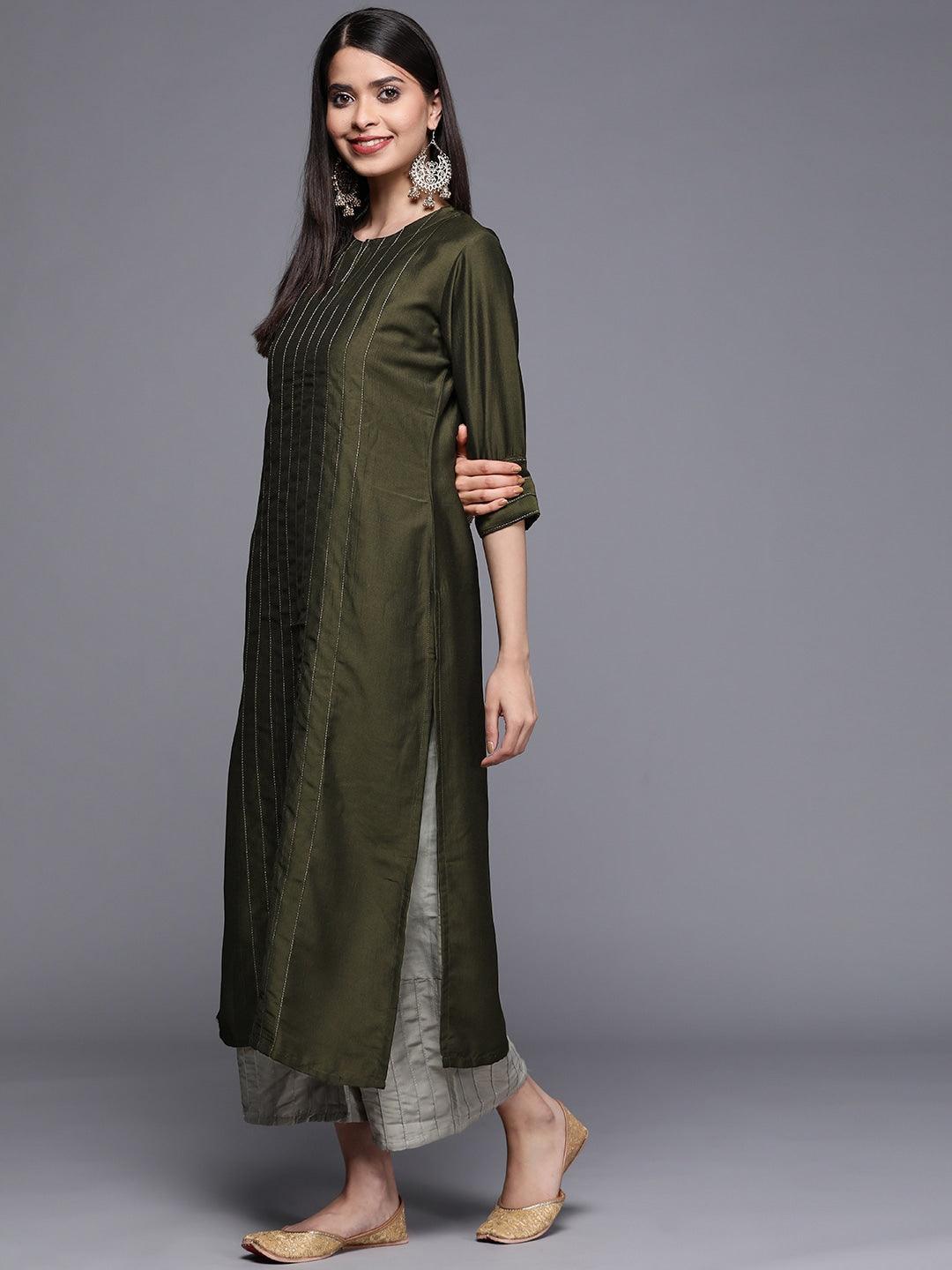 Green Solid Chanderi Silk Kurta