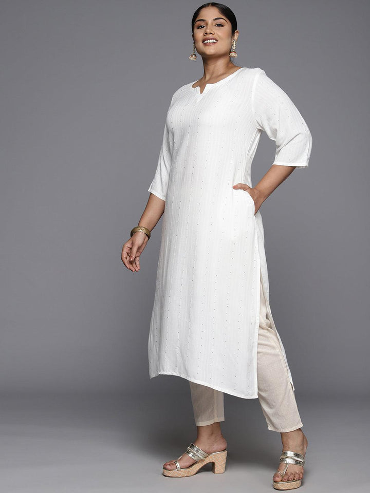 Plus Size White Rayon Embroidered Straight Kurta - ShopLibas