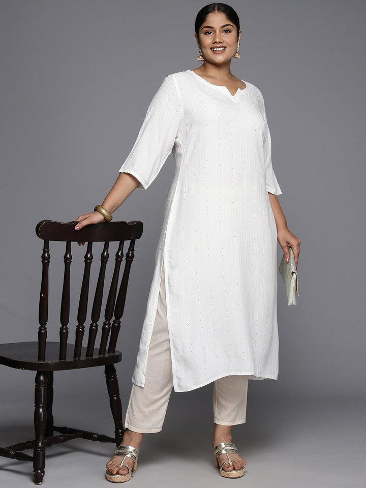 Plus Size White Rayon Embroidered Straight Kurta - ShopLibas