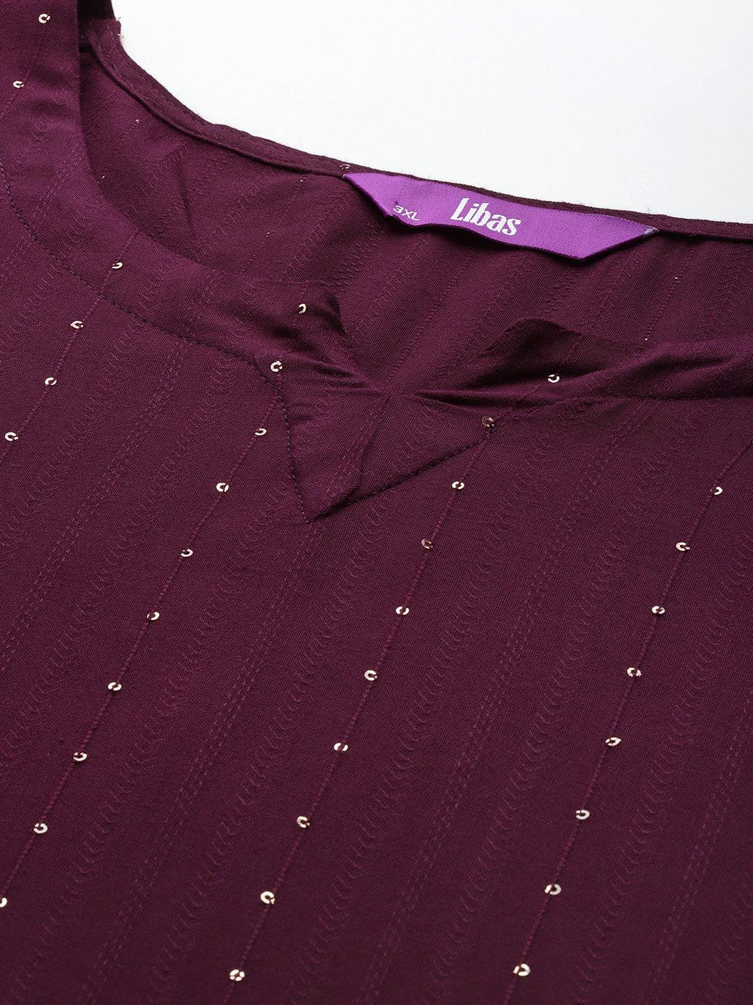 Plus Size Burgundy Rayon Embroidered Straight Kurta - ShopLibas