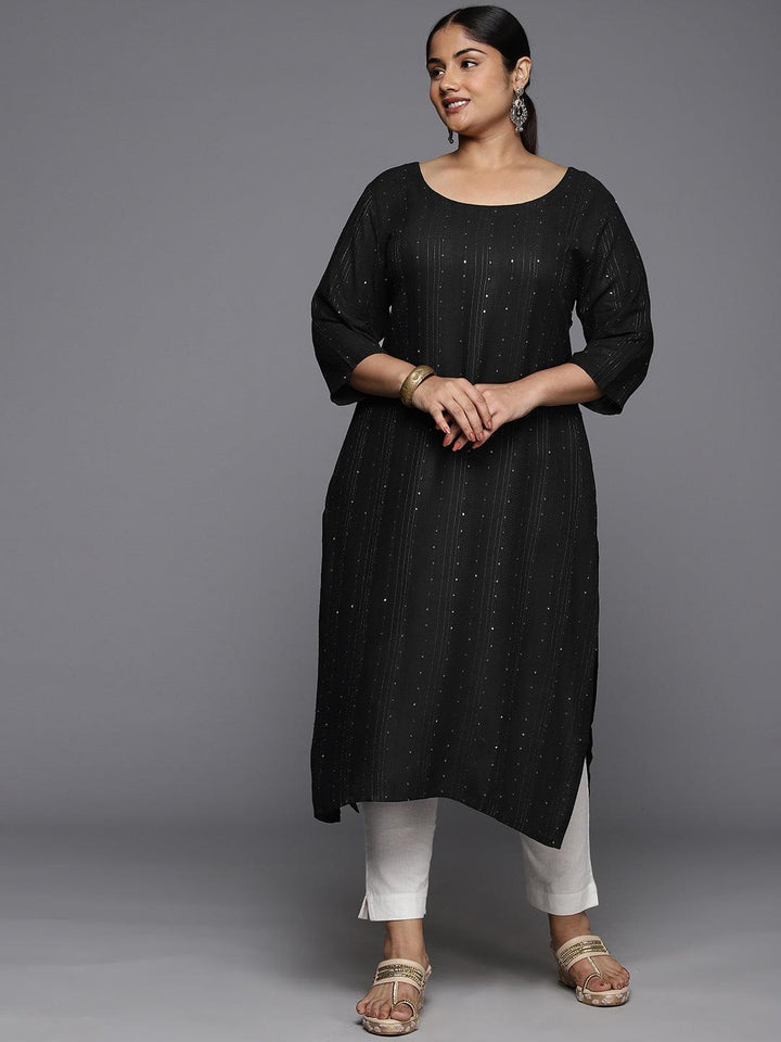 Plus Size Grey Rayon Embroidered Straight Kurta - ShopLibas