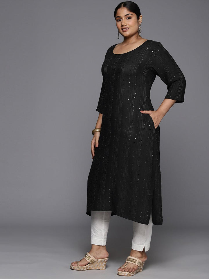 Plus Size Grey Rayon Embroidered Straight Kurta - ShopLibas