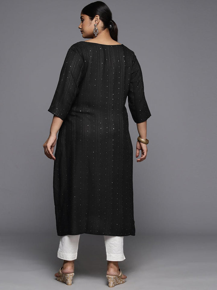 Plus Size Grey Rayon Embroidered Straight Kurta - ShopLibas