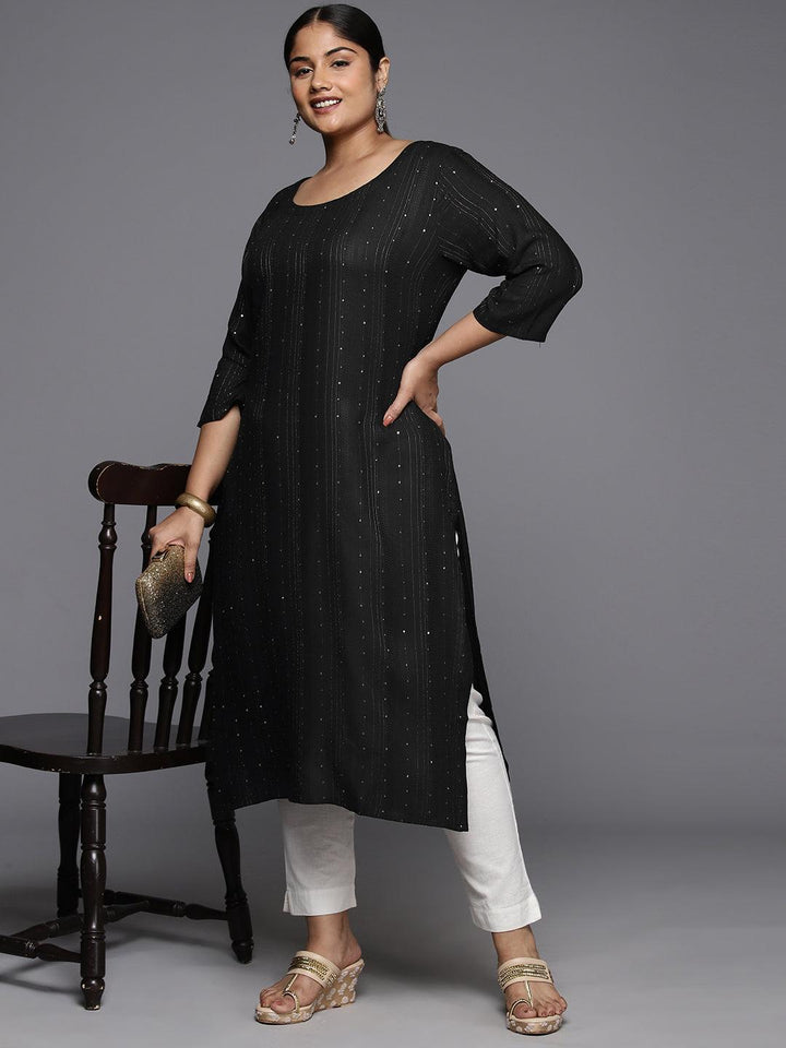 Plus Size Grey Rayon Embroidered Straight Kurta - ShopLibas