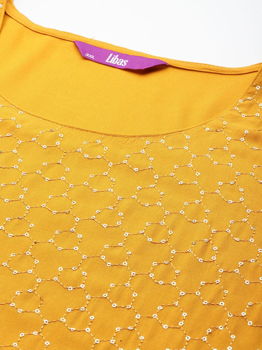 Mustard Embroidered Rayon Straight Kurta