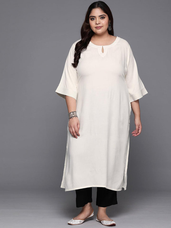 Plus Size Off White Solid Rayon Straight Kurta - ShopLibas