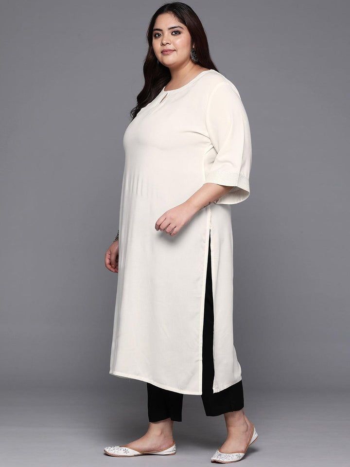 Plus Size Off White Solid Rayon Straight Kurta - ShopLibas