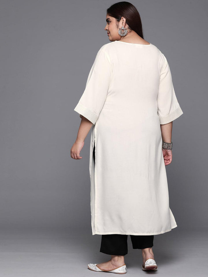 Plus Size Off White Solid Rayon Straight Kurta - ShopLibas