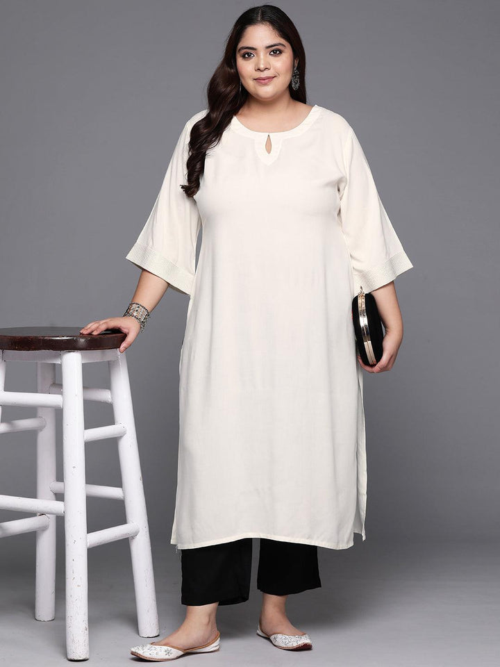 Plus Size Off White Solid Rayon Straight Kurta - ShopLibas