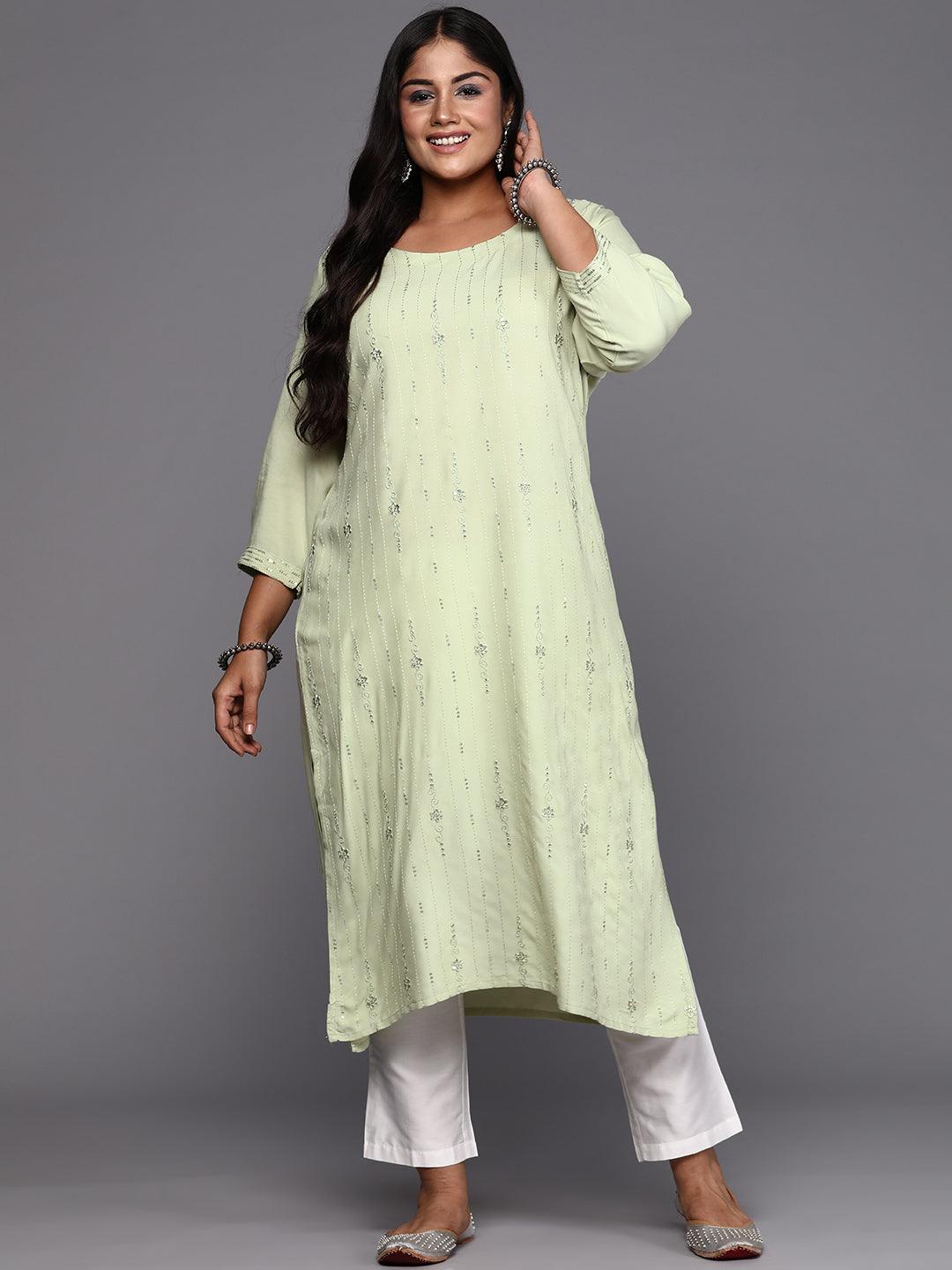 Pista Green Embroidered Rayon Straight Kurta