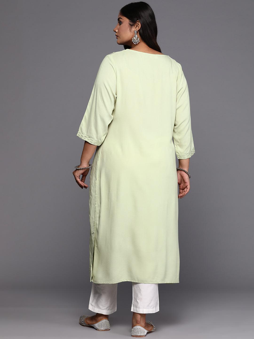 Pista Green Embroidered Rayon Straight Kurta