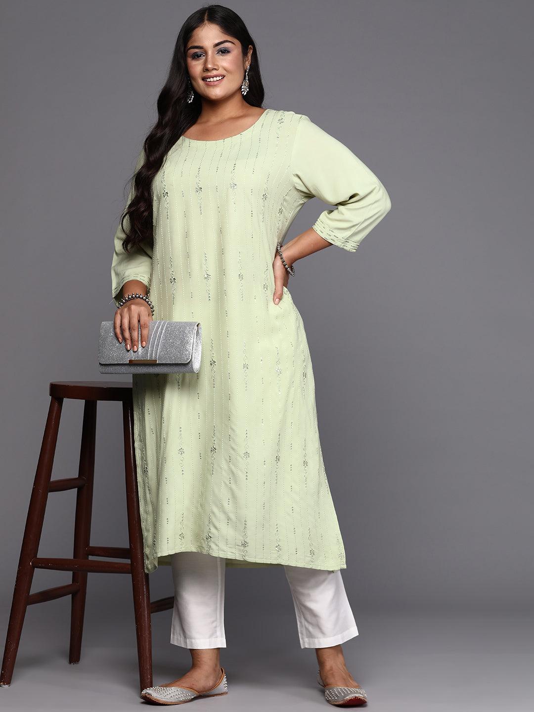 Pista Green Embroidered Rayon Straight Kurta