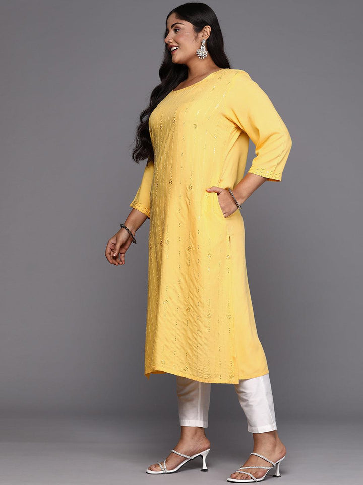 Yellow Embroidered Rayon Straight Kurta - ShopLibas