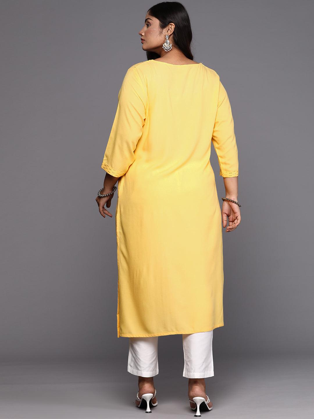 Yellow Embroidered Rayon Straight Kurta