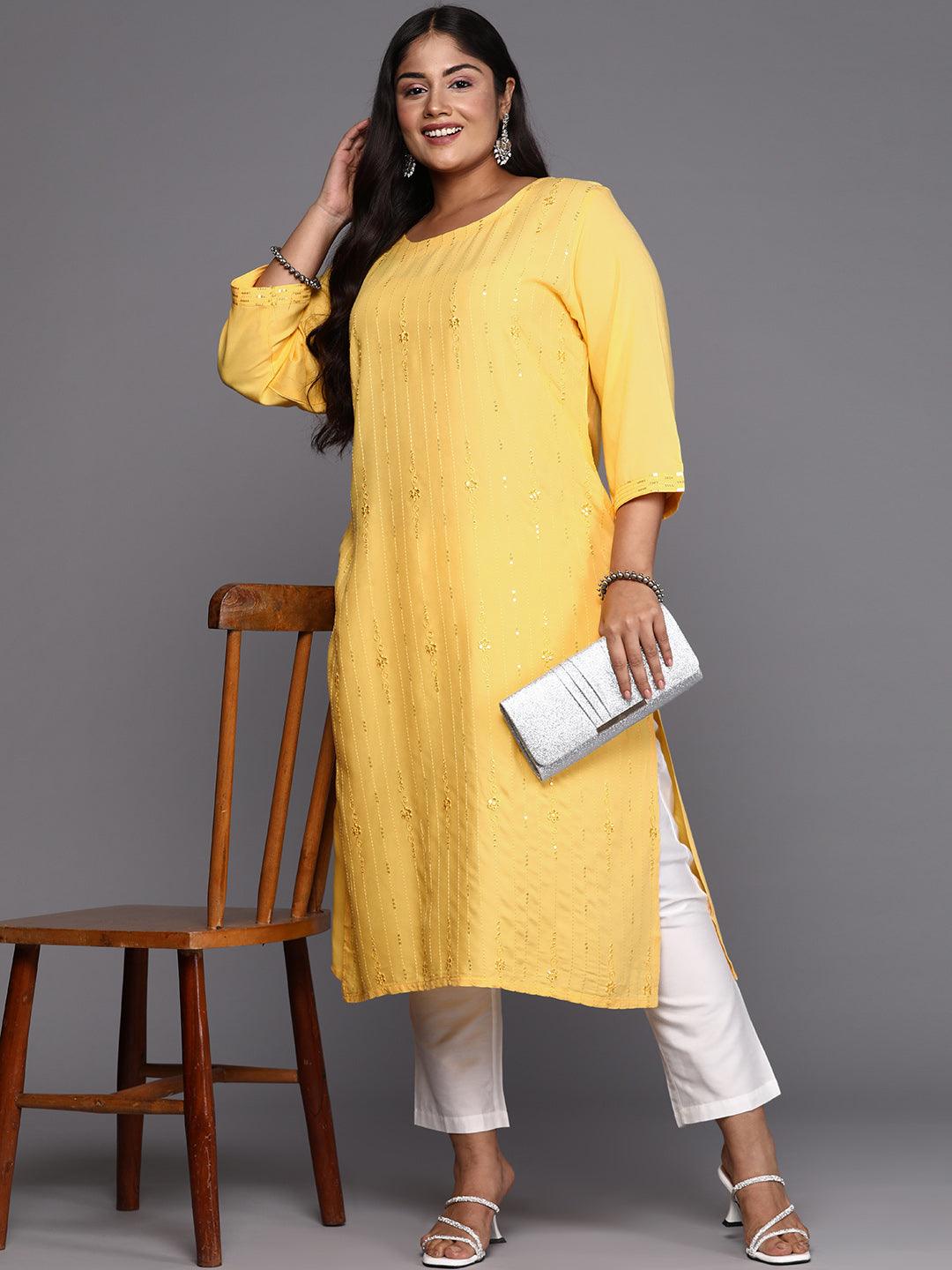 Yellow Embroidered Rayon Straight Kurta - ShopLibas