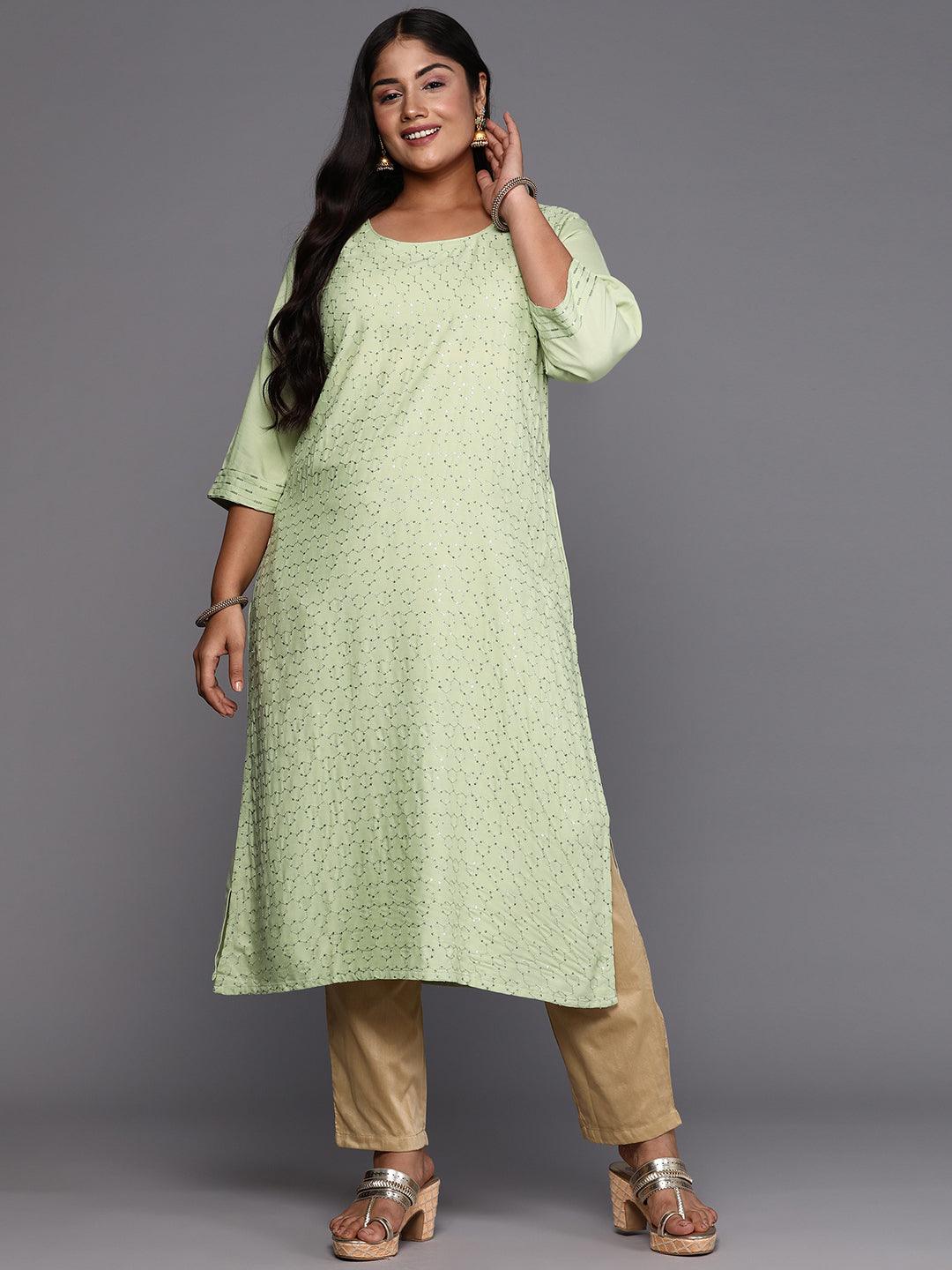 Green Embroidered Rayon Straight Kurta