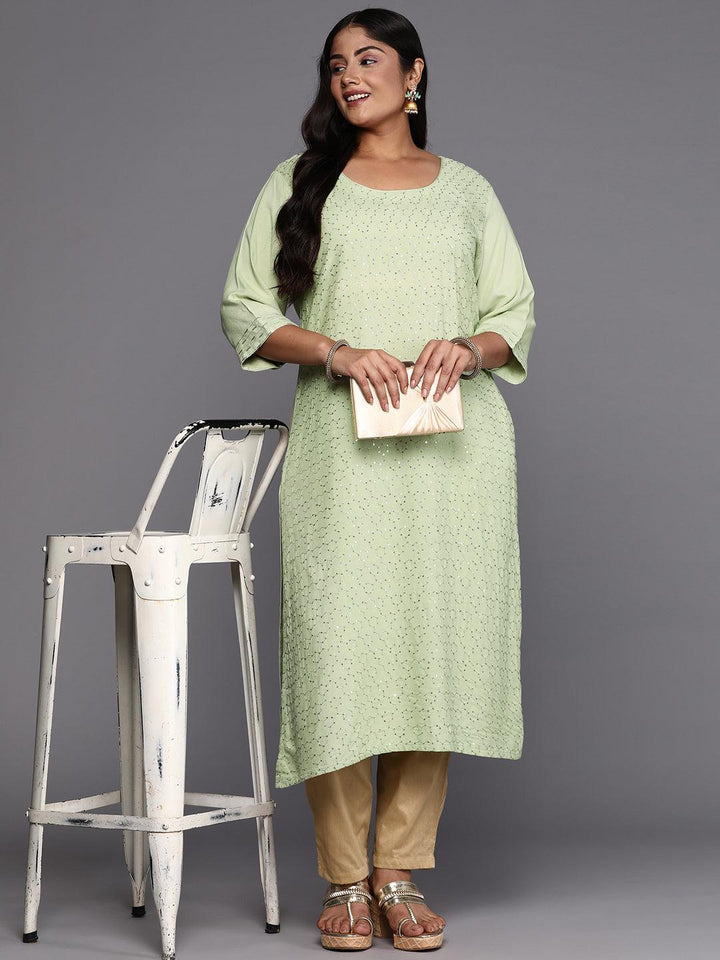 Green Embroidered Rayon Straight Kurta - ShopLibas