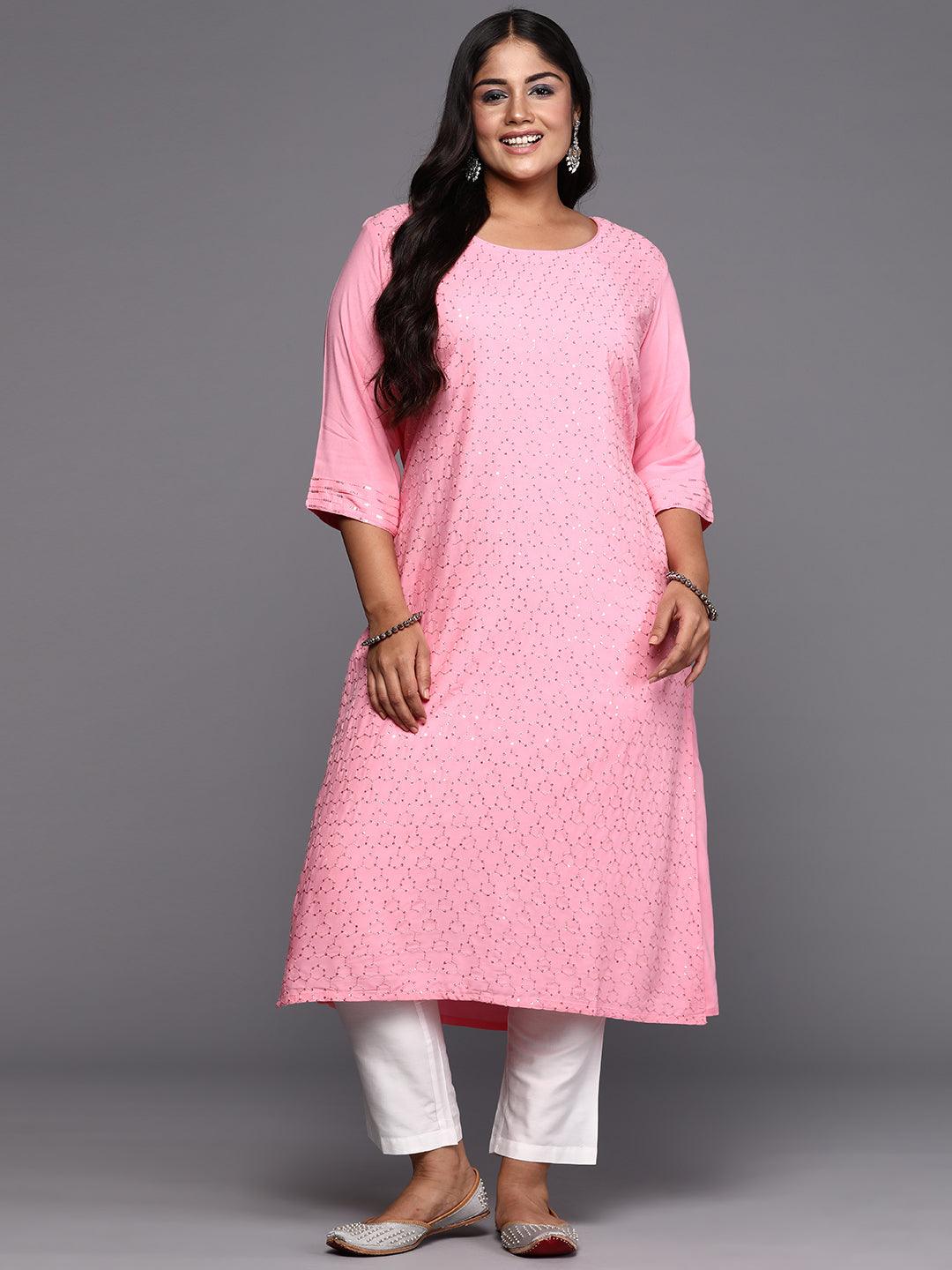 Pink Embroidered Rayon Straight Kurta