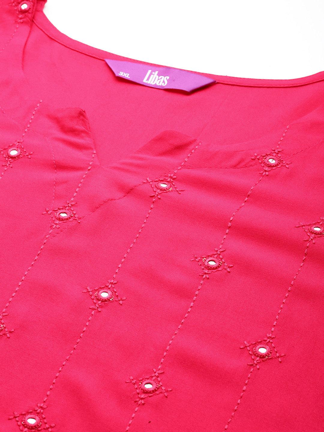 Pink Embroidered Rayon Straight Kurta