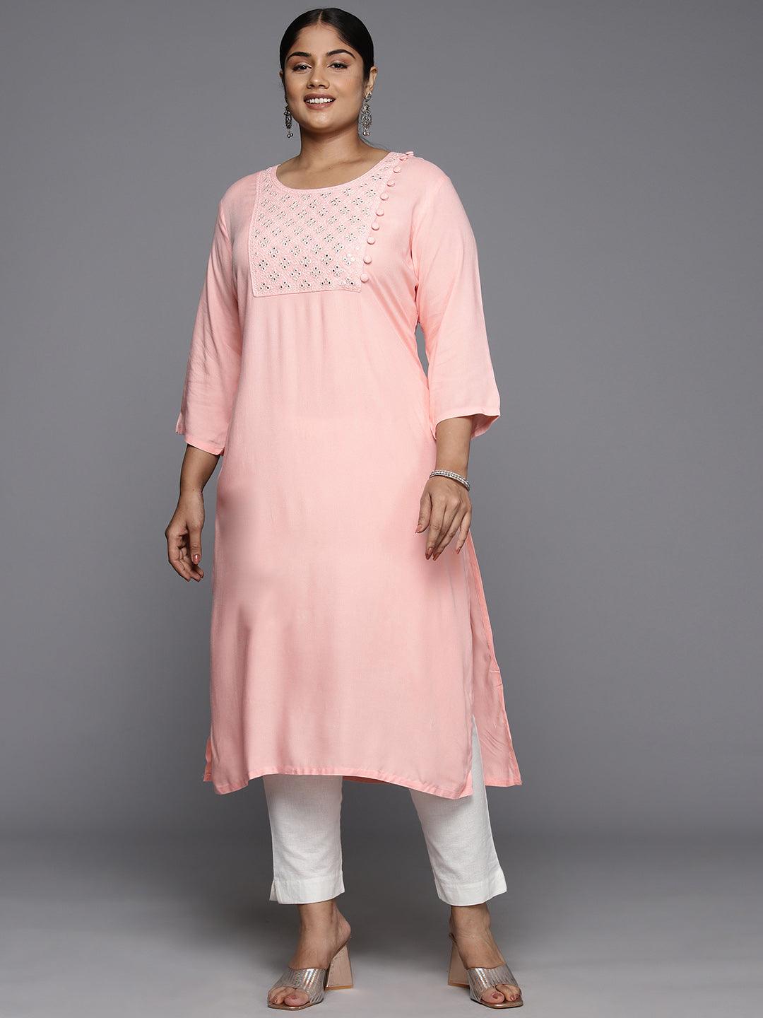 Plus Size Peach Rayon Yoke Design Straight Kurta