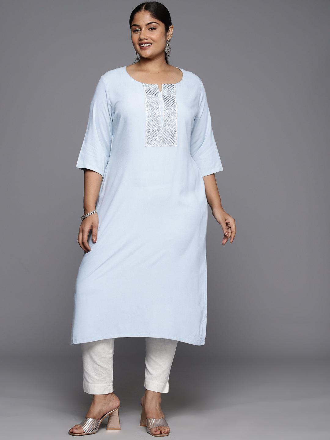 Plus Size Grey Rayon Yoke Design Straight Kurta