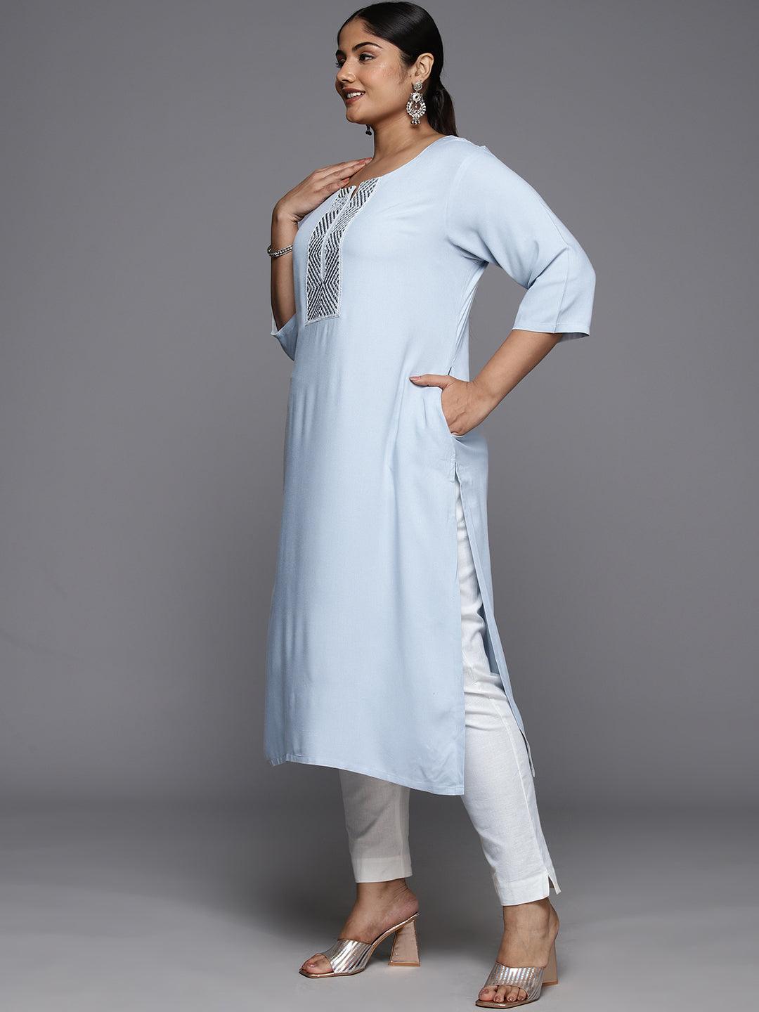 Plus Size Grey Rayon Yoke Design Straight Kurta