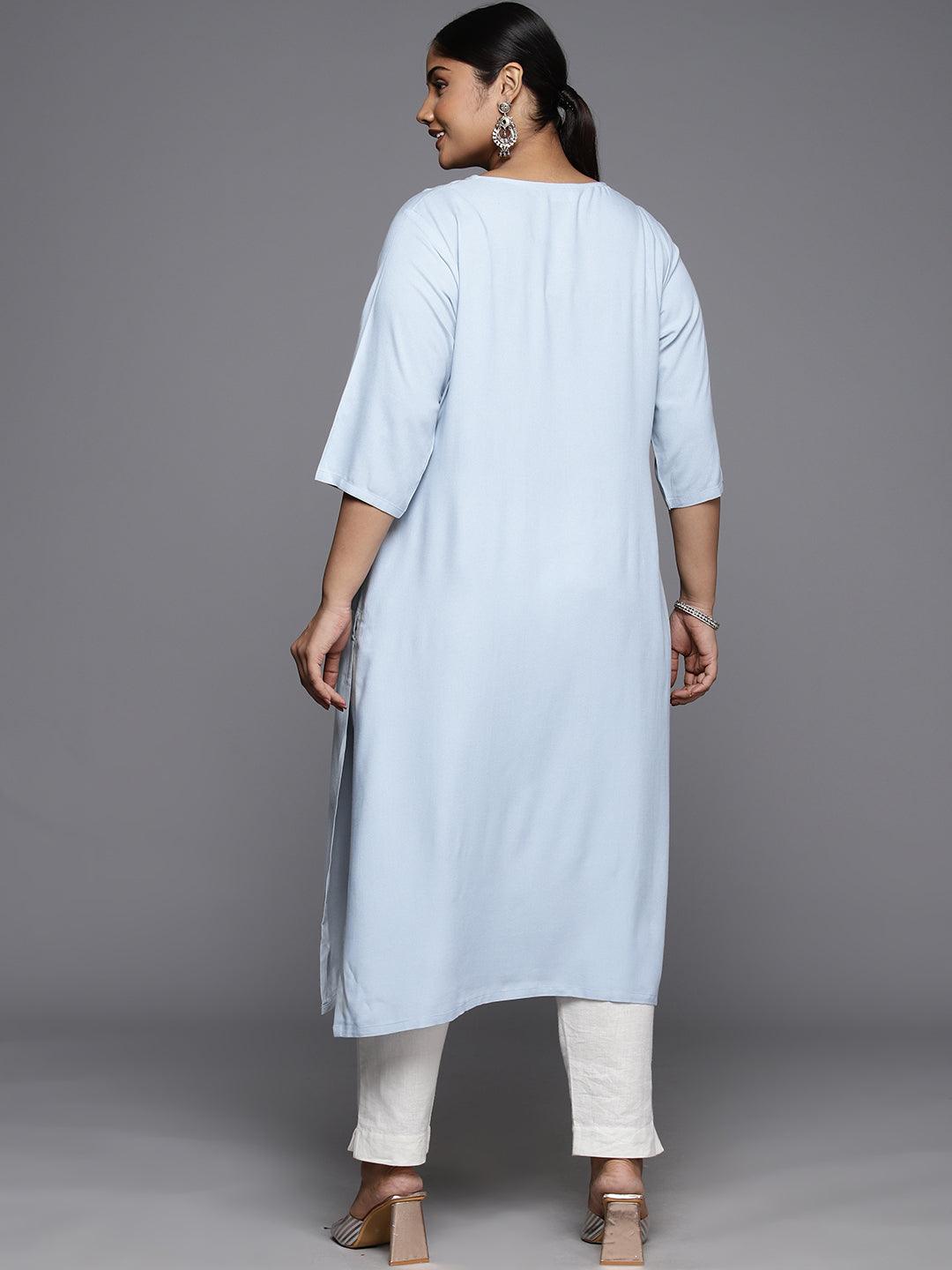 Plus Size Grey Rayon Yoke Design Straight Kurta