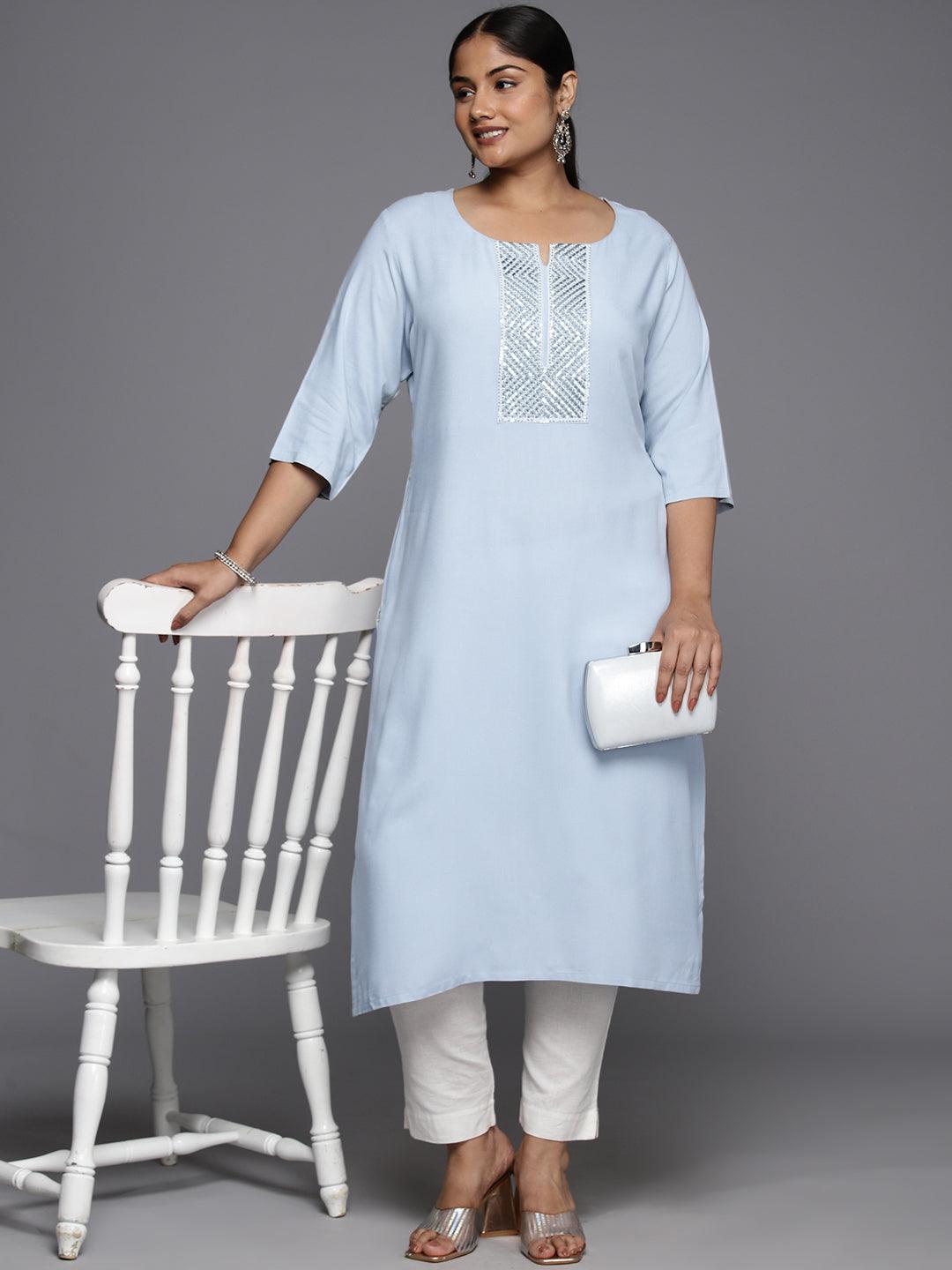 Plus Size Grey Rayon Yoke Design Straight Kurta