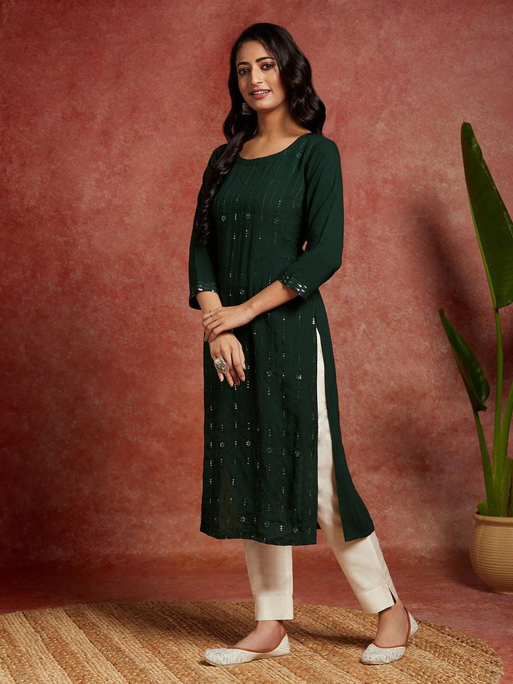 Green Embroidered Rayon Straight Kurta - ShopLibas