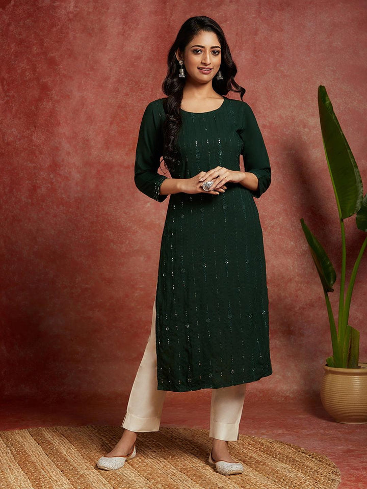 Green Embroidered Rayon Straight Kurta - ShopLibas