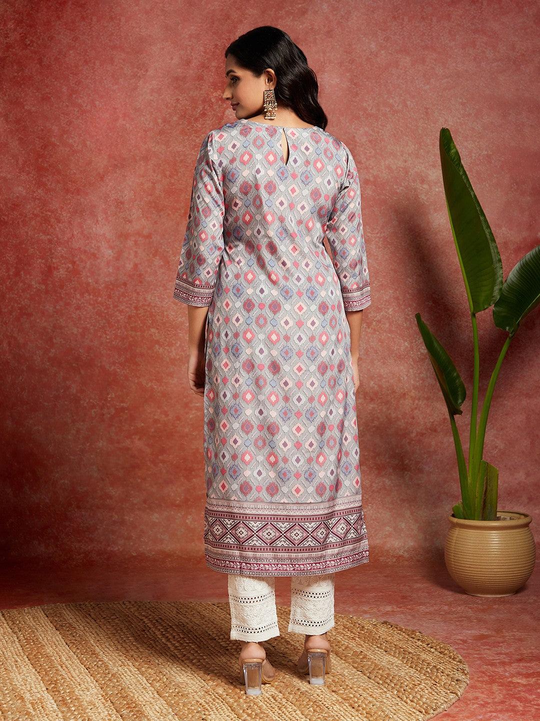 Green Printed Crepe Straight Kurta - ShopLibas