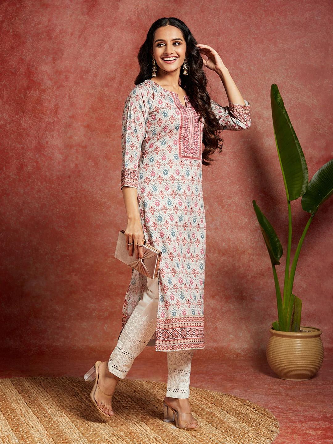 Green Printed Crepe Straight Kurta - ShopLibas