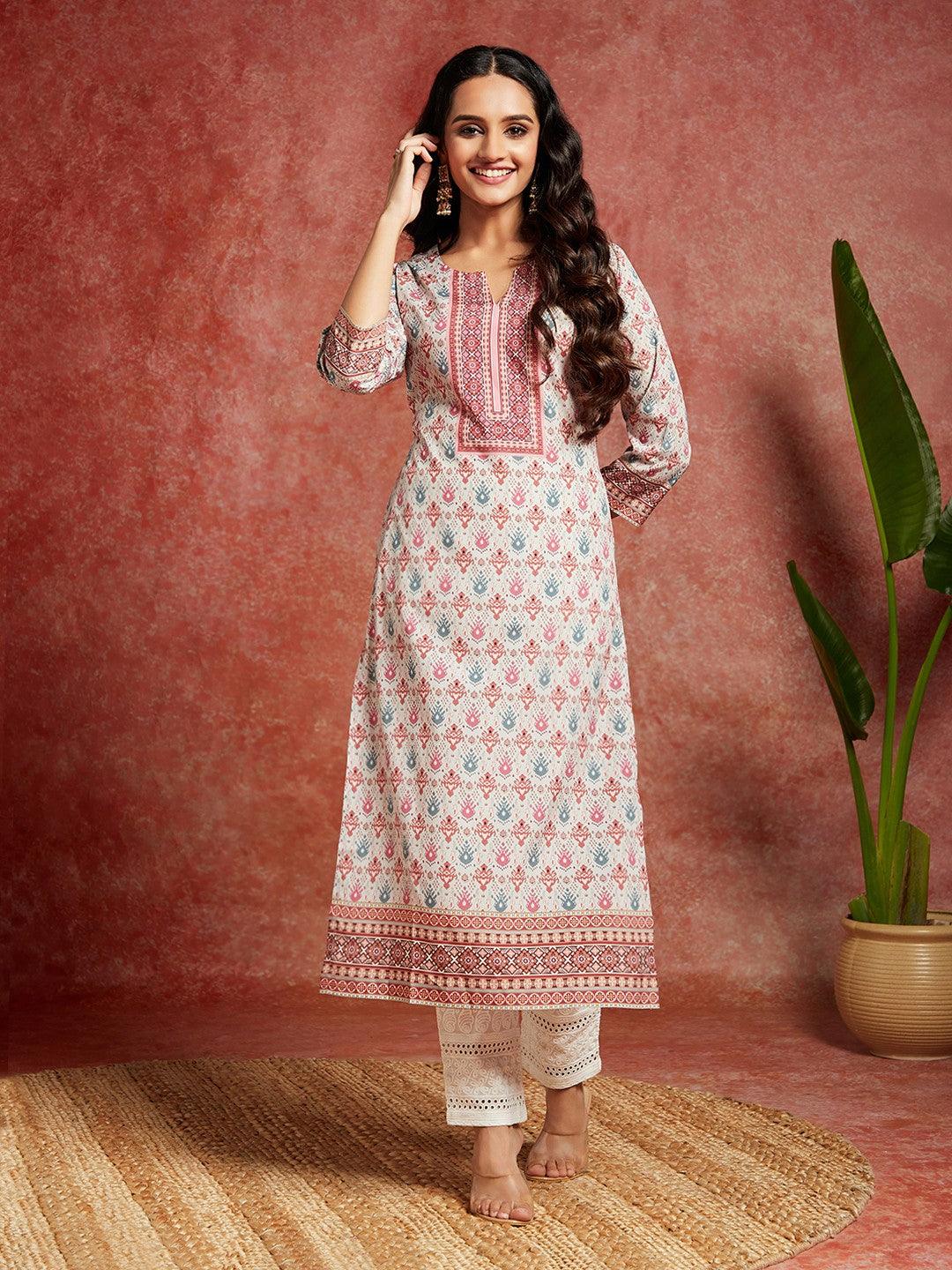 Green Printed Crepe Straight Kurta - ShopLibas