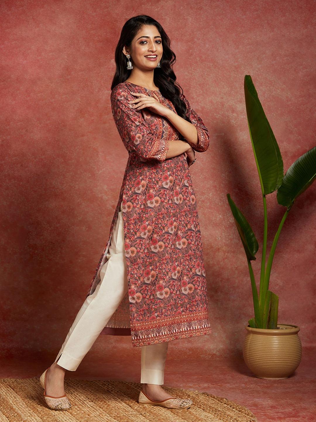 Multicolored Printed Crepe Straight Kurta