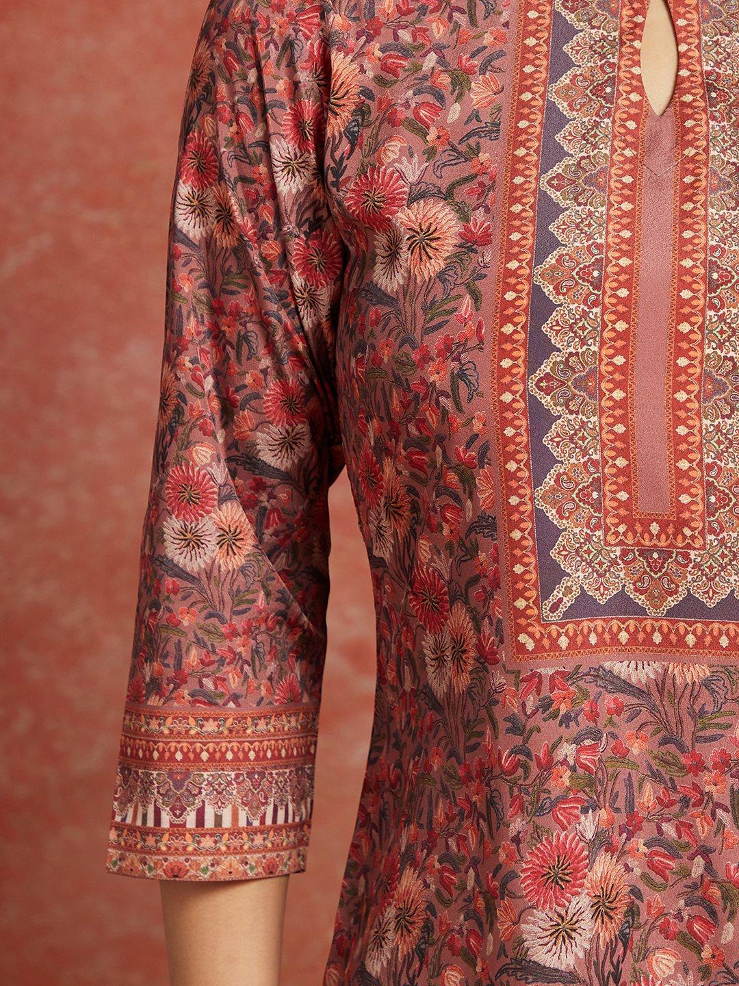 Multicolored Printed Crepe Straight Kurta