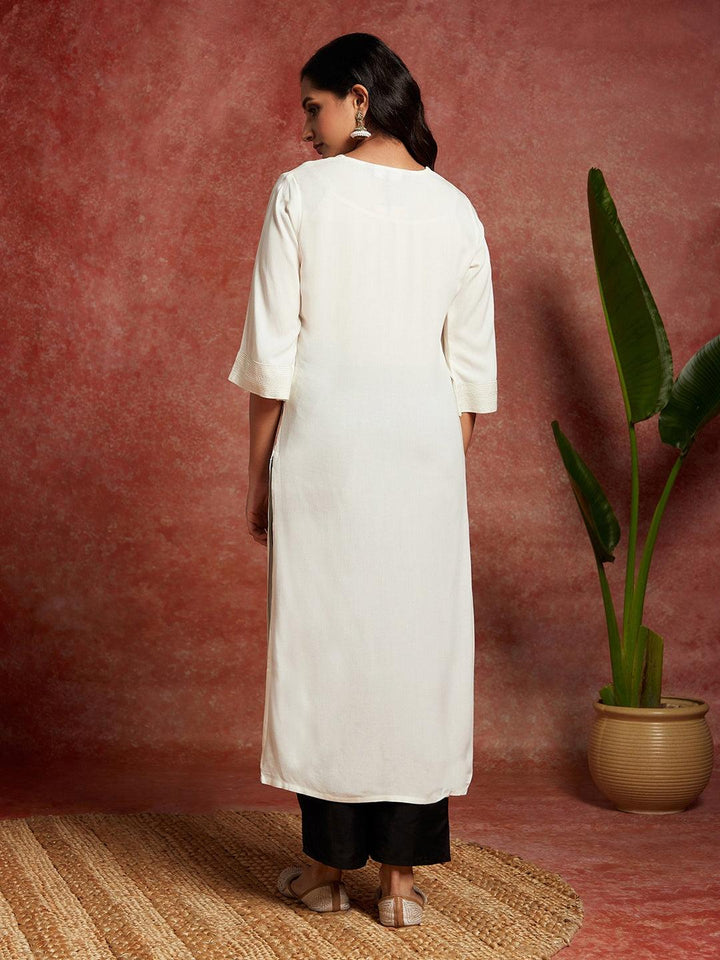 Off White Solid Rayon Straight Kurta - ShopLibas