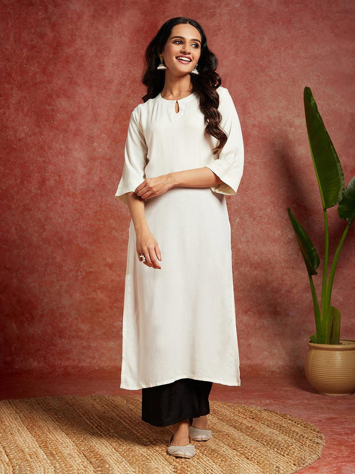 Off White Solid Rayon Straight Kurta - ShopLibas