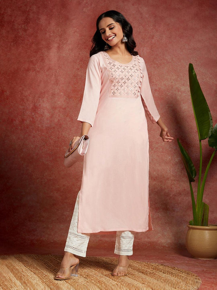 Peach Yoke Design Rayon Straight Kurta - ShopLibas