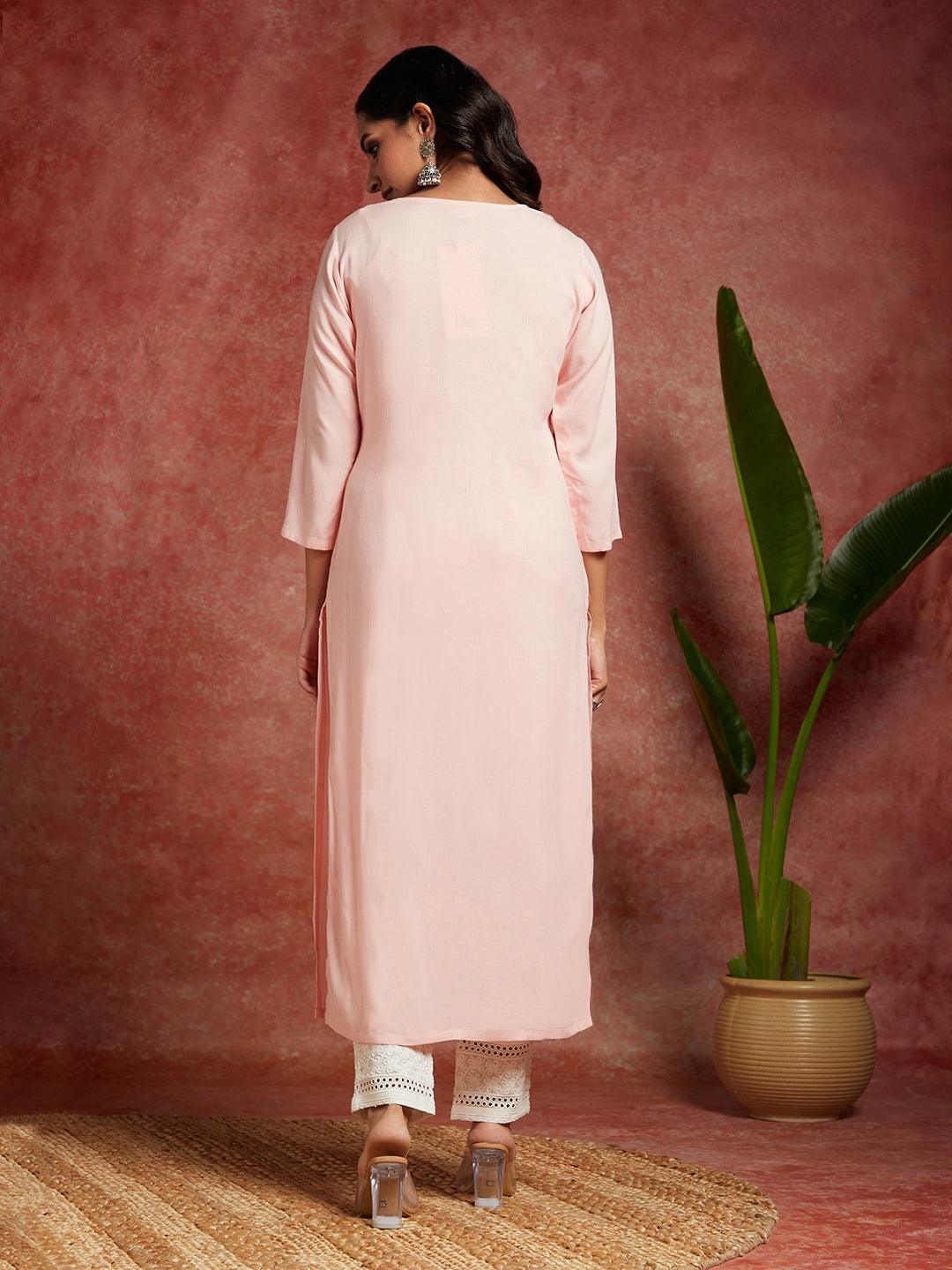 Peach Yoke Design Rayon Straight Kurta