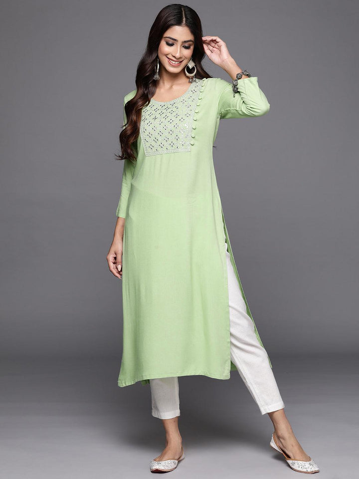 Green Yoke Design Rayon Straight Kurta - ShopLibas