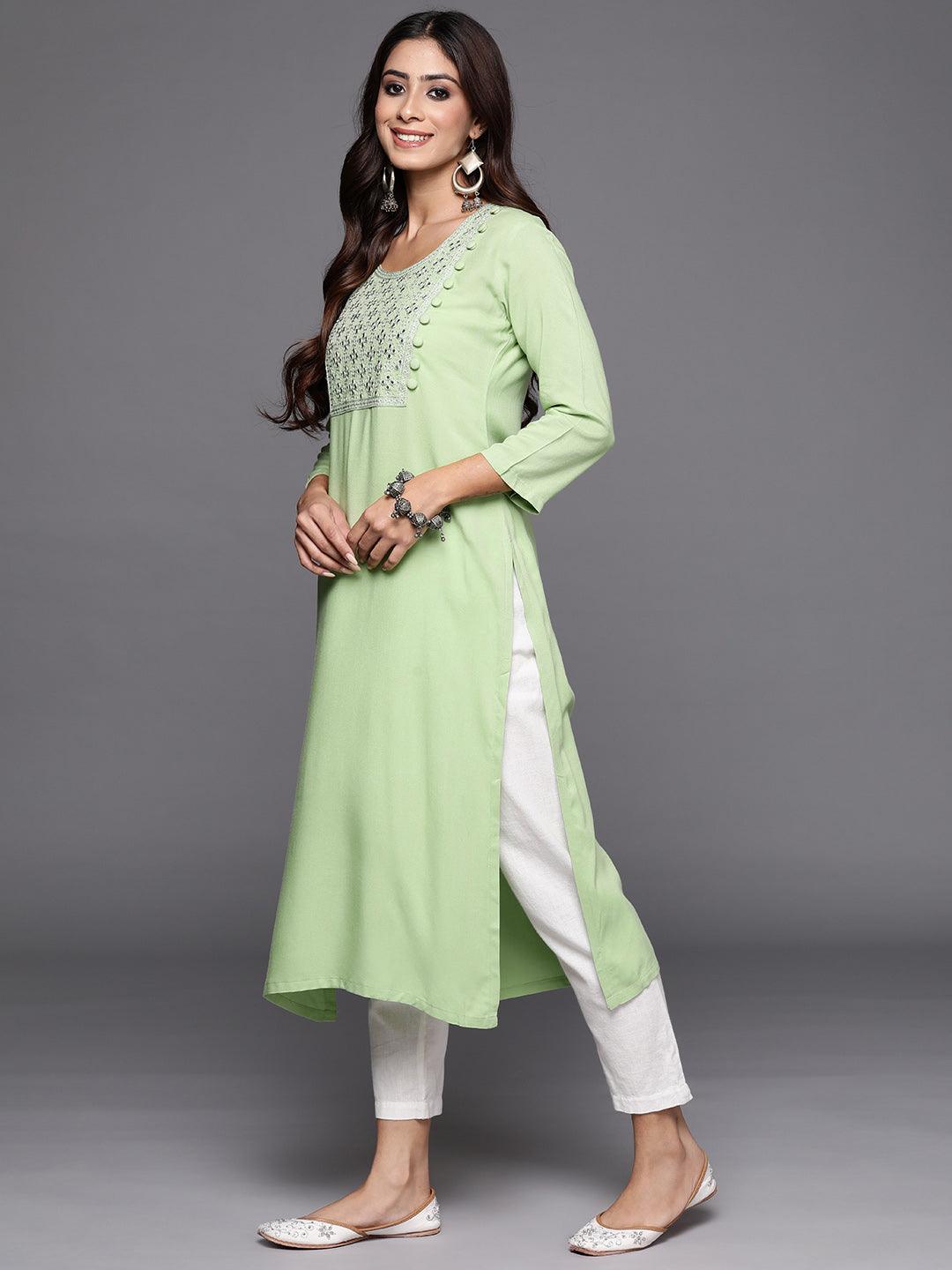 Green Yoke Design Rayon Straight Kurta - ShopLibas