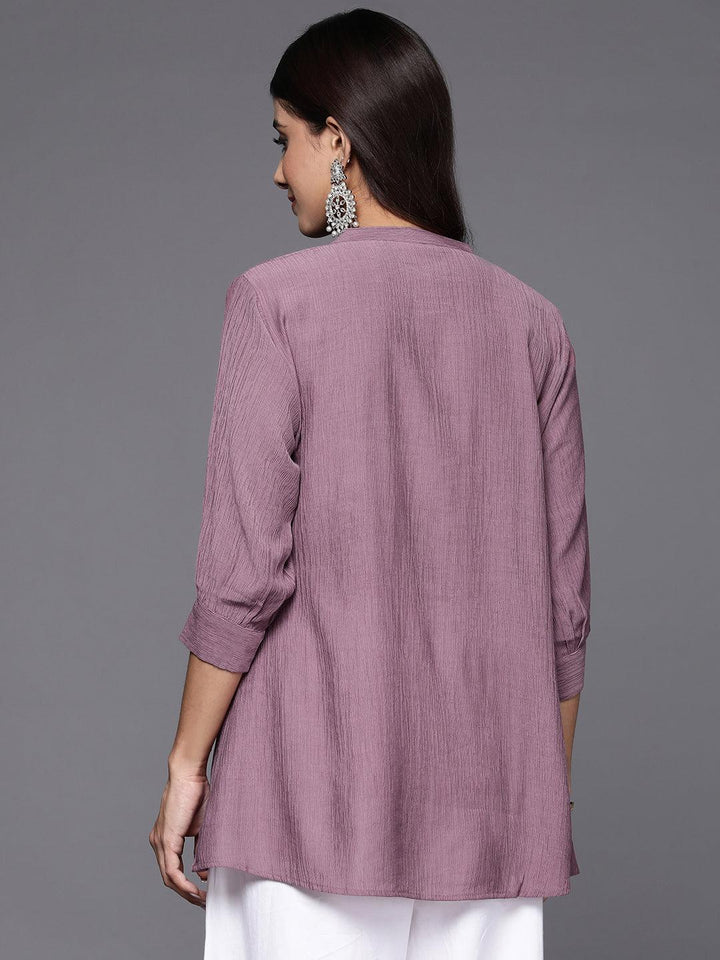 Mauve Solid Cotton Blend A-Line Kurti - ShopLibas