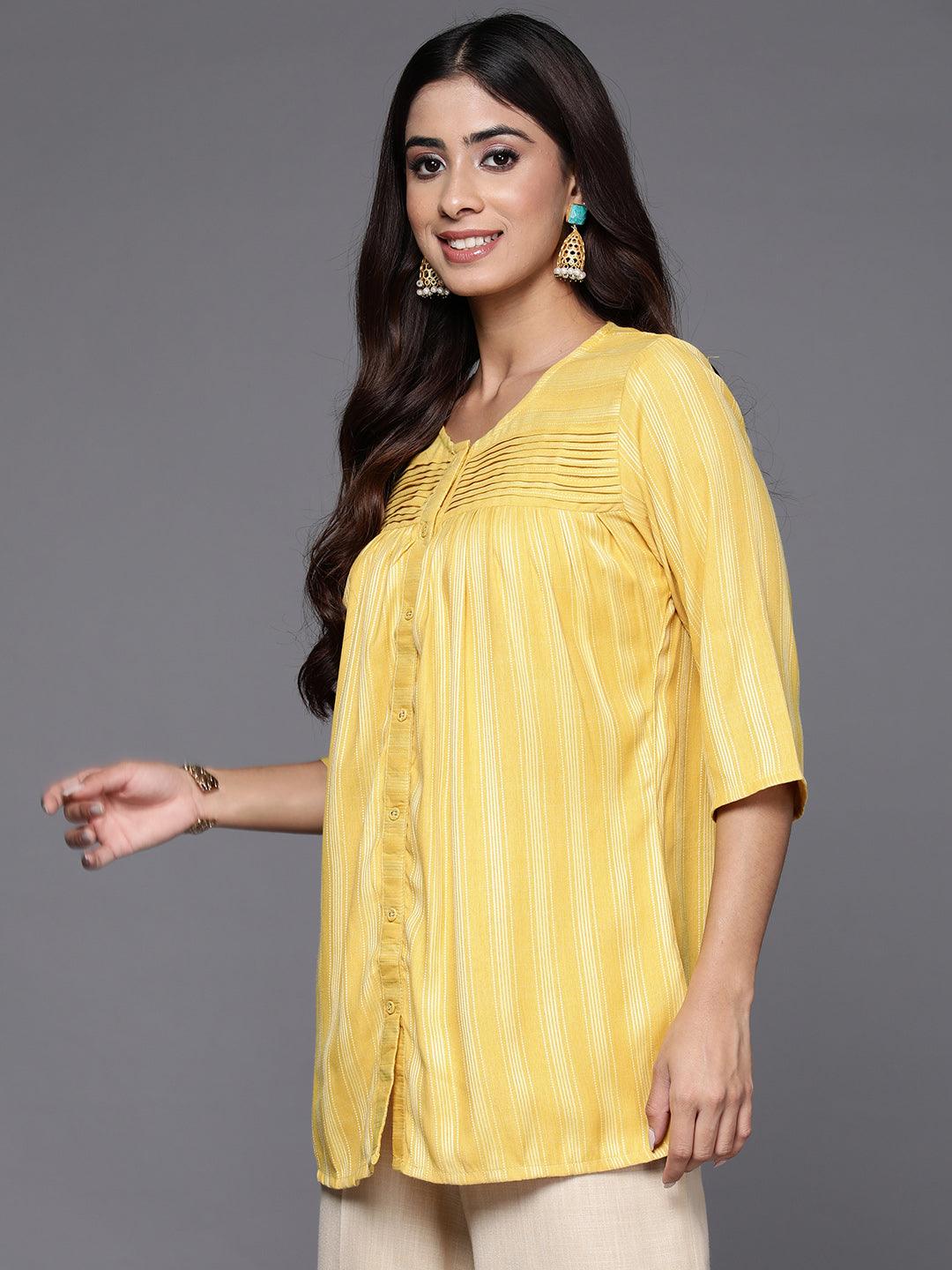 Yellow Striped Rayon Straight Kurti