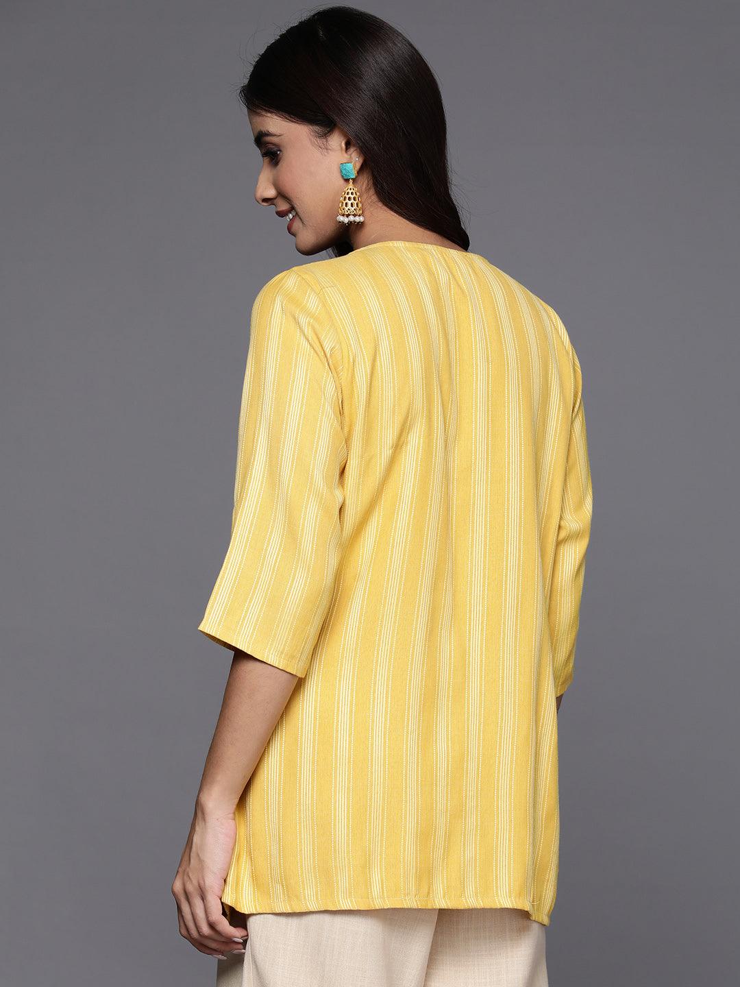 Yellow Striped Rayon Straight Kurti